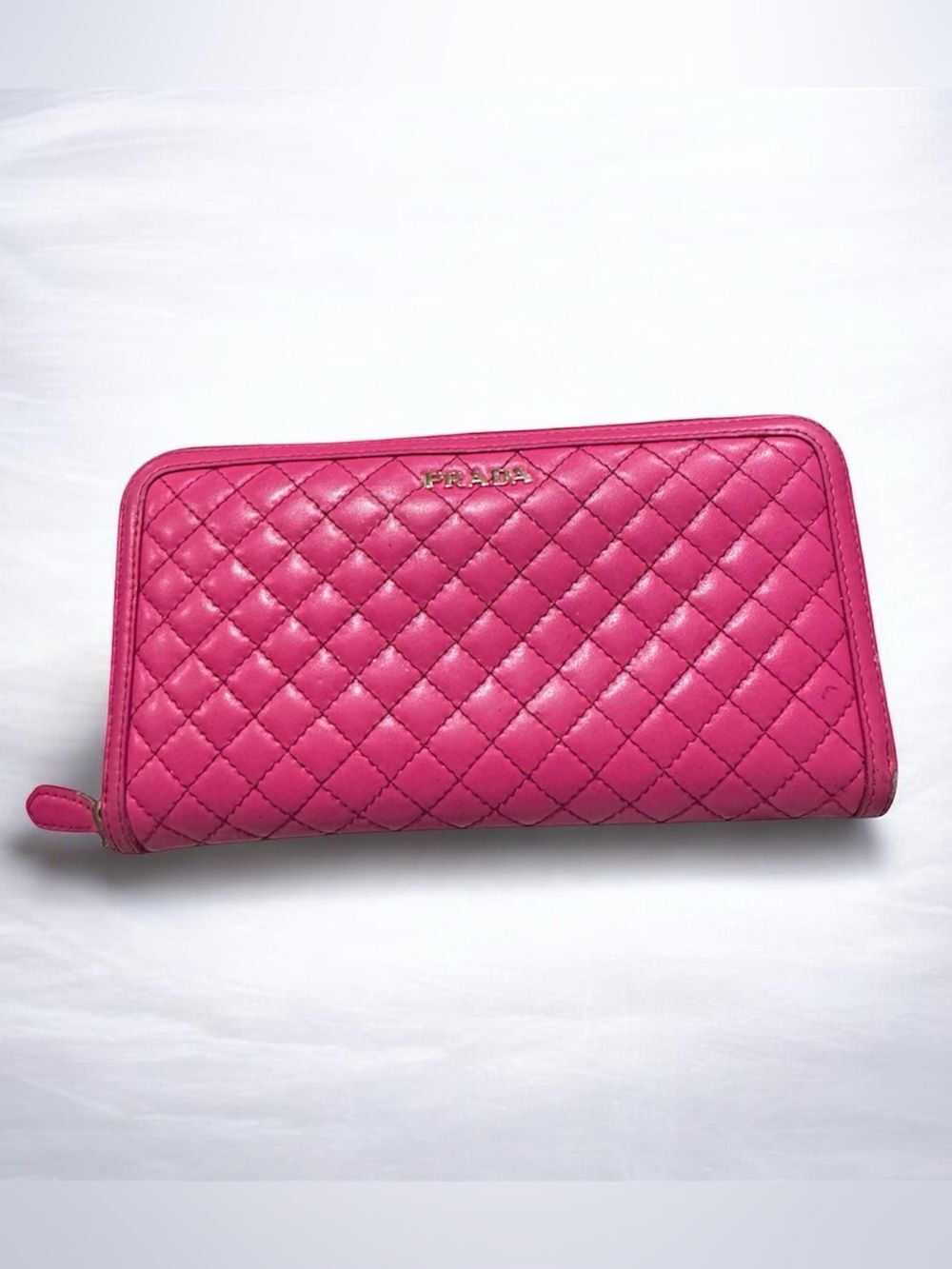 Prada 1M0506 Fuchsia Pink Quilted Nappa Leather Zip Around Continental Wallet